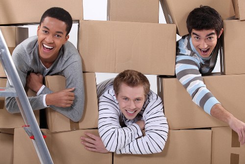 Office removals preparation with boxes and desks