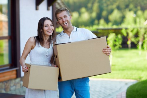 Packed office items and furniture for a commercial relocation