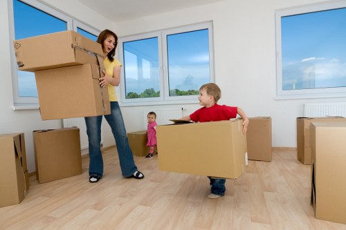 Packed boxes and furniture ready for transport during an Epsom home relocation